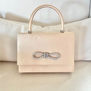 Satin Champagne Handbag with Silver Bow